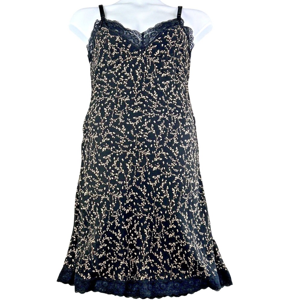 Warehouse Dress Black Beige Ditsy Floral Babydoll Slip Cottage Core‎ Y2K Lace